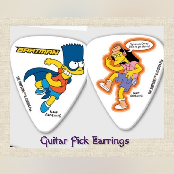 New Handmade Bartman & Ot-To Guitar Pick Dangle Earrings - Picture 3 of 10